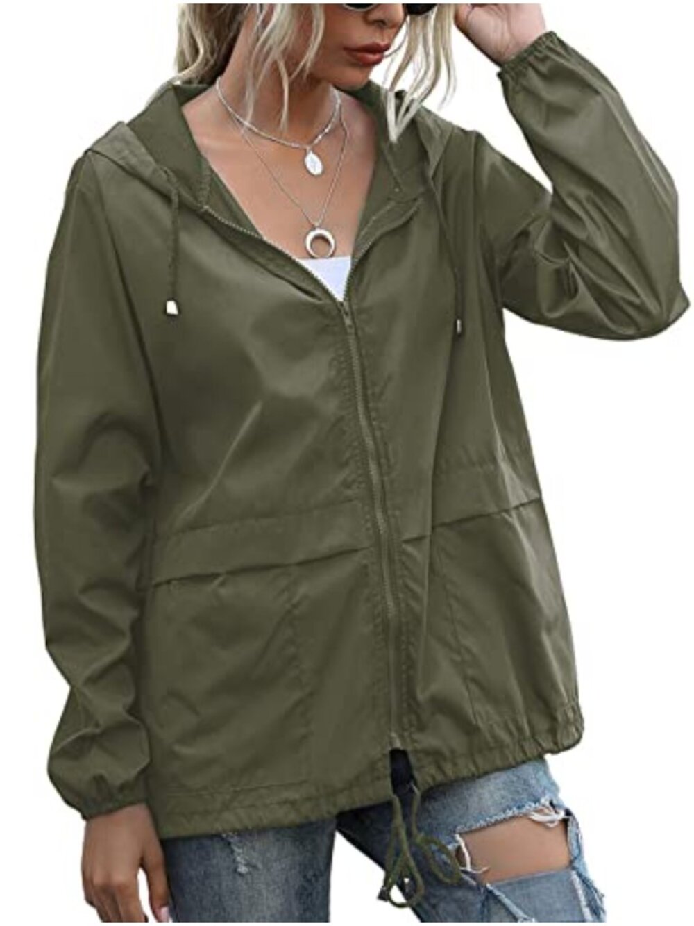 Women's Waterproof Rain Jacket Lightweight Hooded Windbreaker with Pockets for